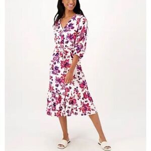 Candace Cameron Burr floral button front midi dress sz L petite cottage whimsica